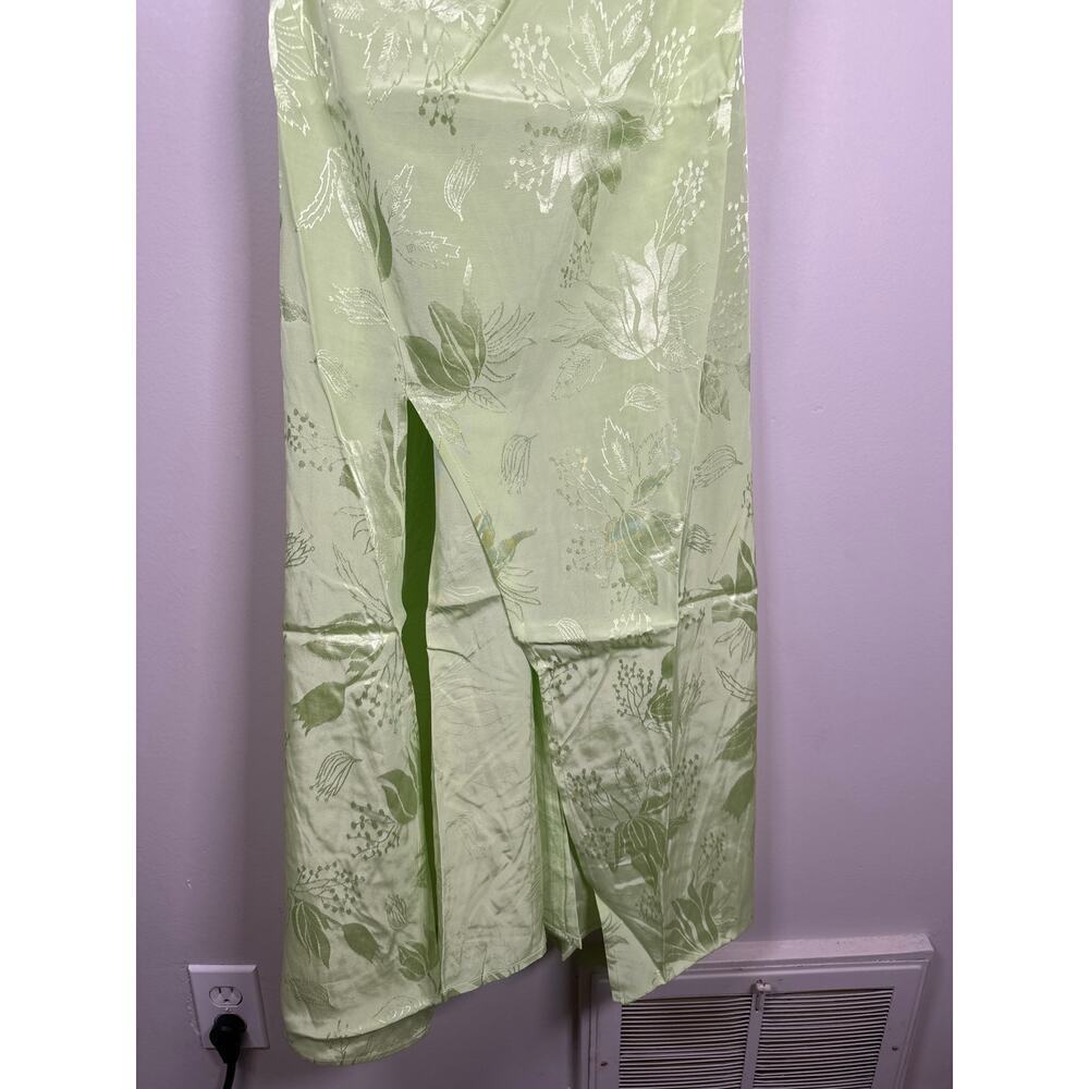 For Love & Lemons Ilana Midi Dress Green Womens Size S Satin Jacquard Side Split - Picture 4 of 10